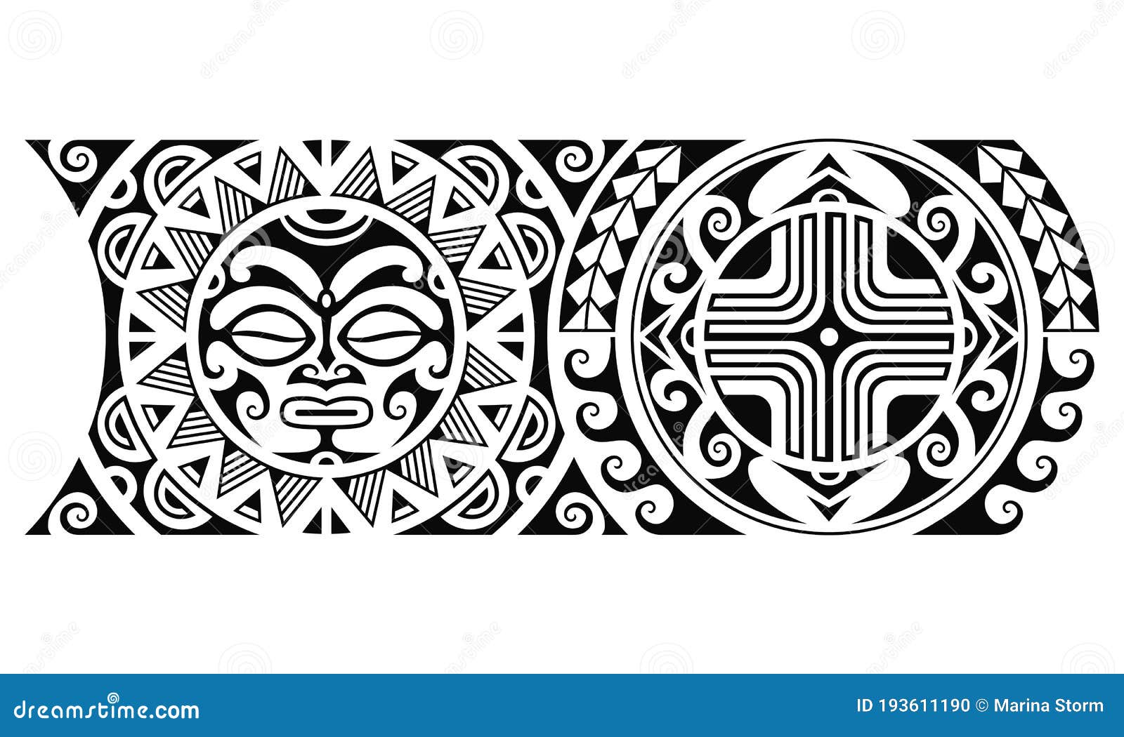 Maori Polynesian Tattoo Border Tribal Sleeve Seamless Pattern Vector with  Sun Face. Samoan Bracelet Tattoo Design Fore Arm or Foot Stock Vector -  Illustration of maya, sleeve: 193611190