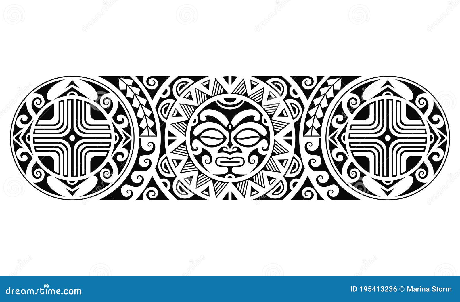 Maori Polynesian Tattoo Border Tribal Sleeve Seamless Pattern Vector with  Sun Face. Stock Vector - Illustration of design, african: 195413236