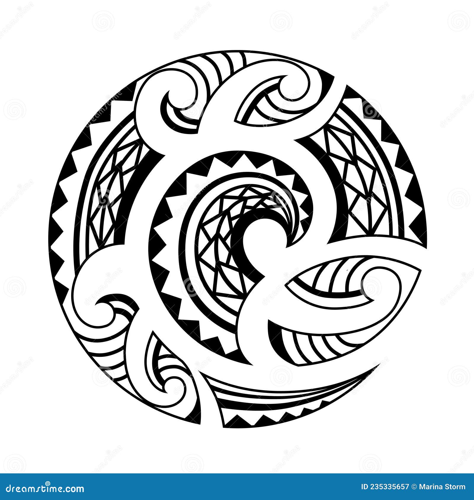 Maori Tattoo Style Swirl Round Circle Ornament. Fish Hook Stock Vector -  Illustration of maori, sketch: 235335657