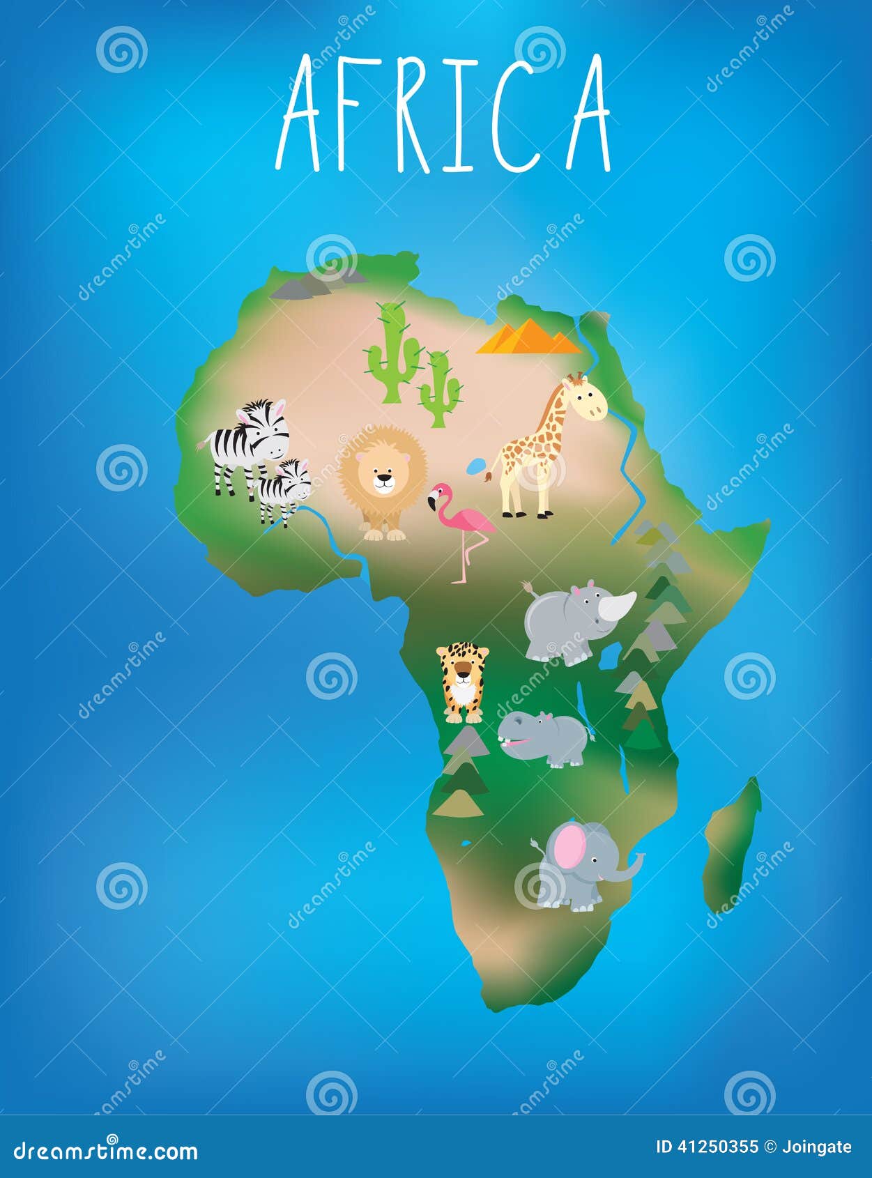 Map Africa Cute Wildlife Animals African World Brightly Illustrated Child Friendly 41250355 