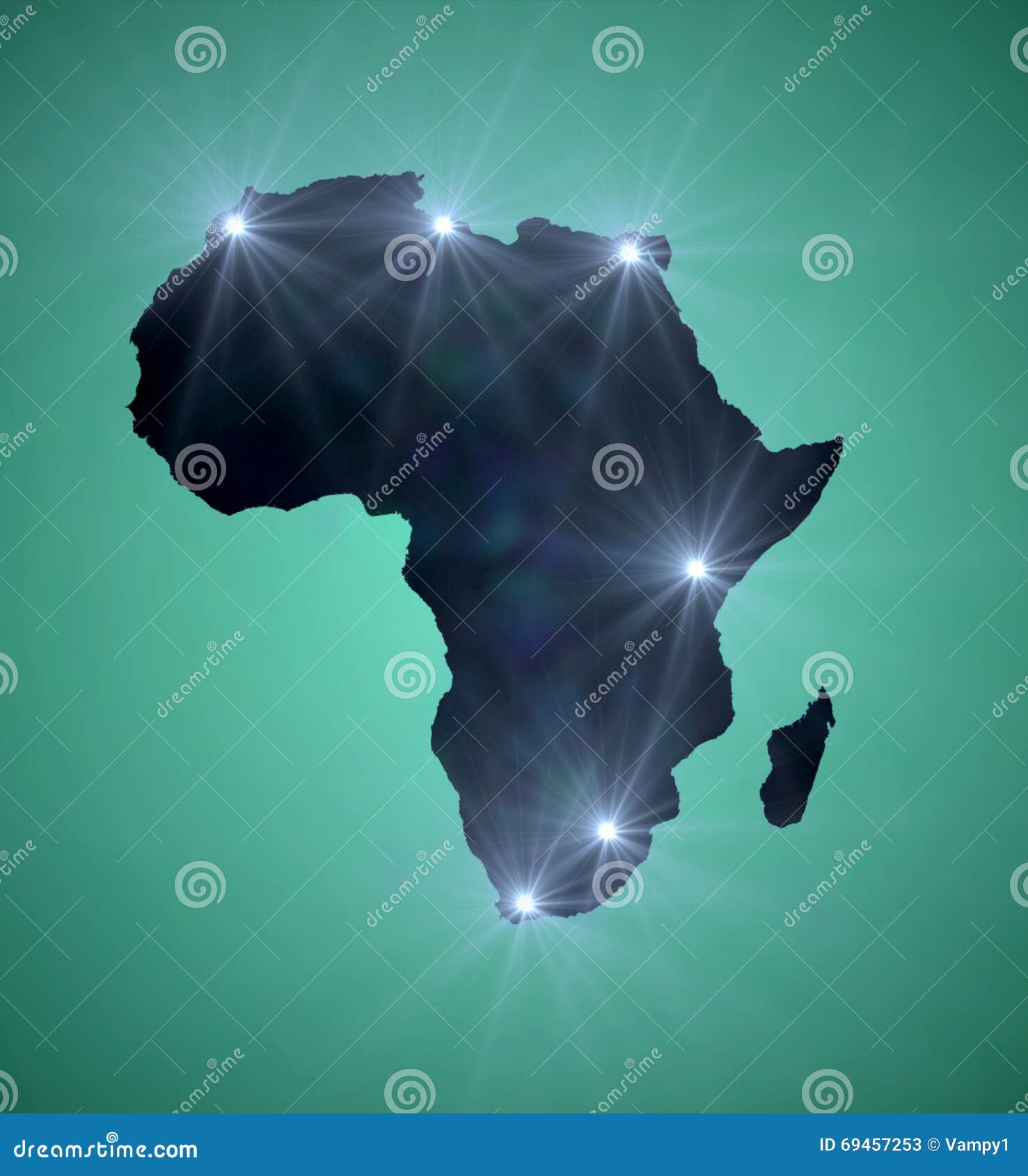 Map of Africa with Major Cities Marked with a Light Stock Image Image