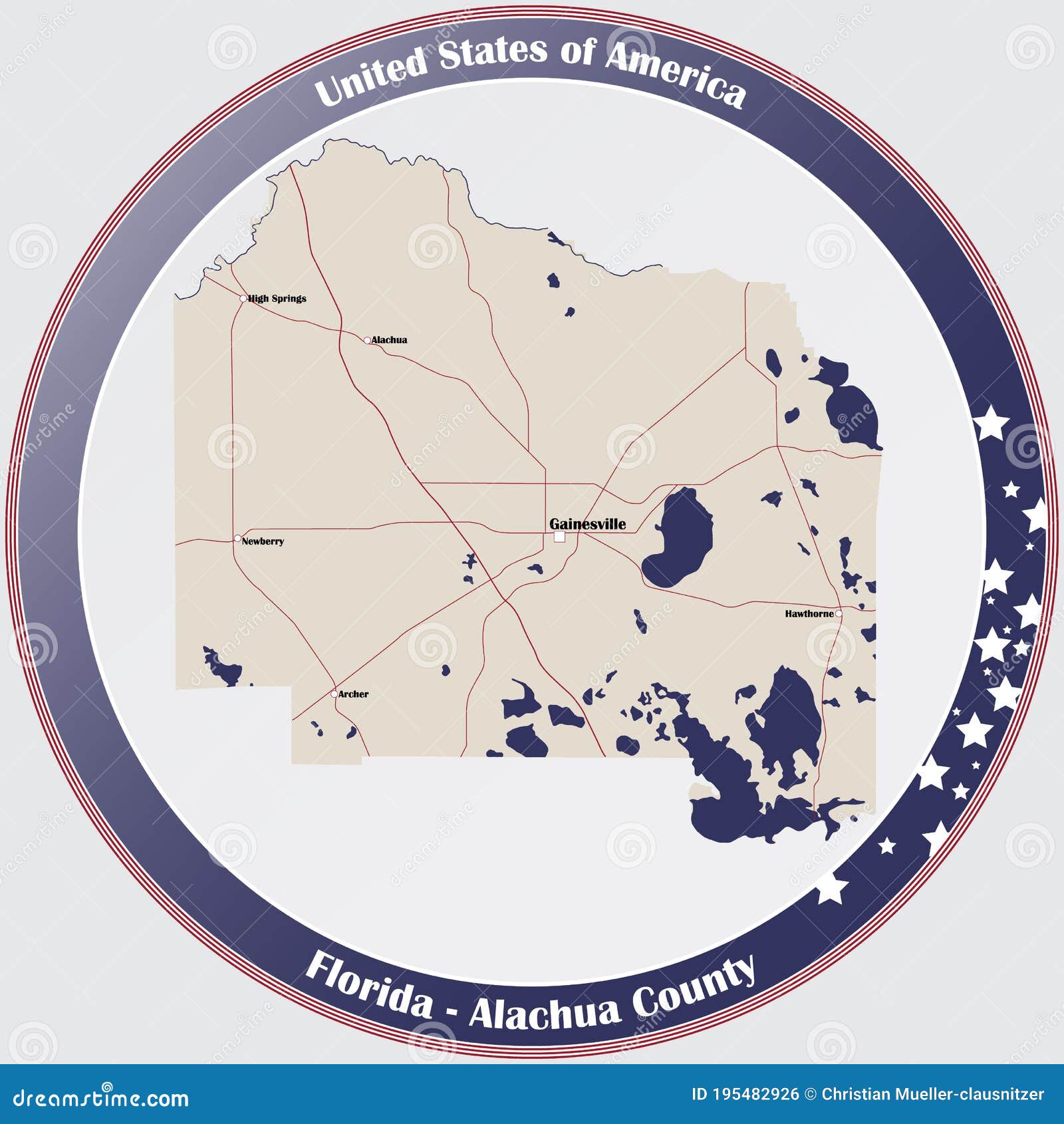 Map Alachua County Florida Round Button Detailed Usa 195482926 