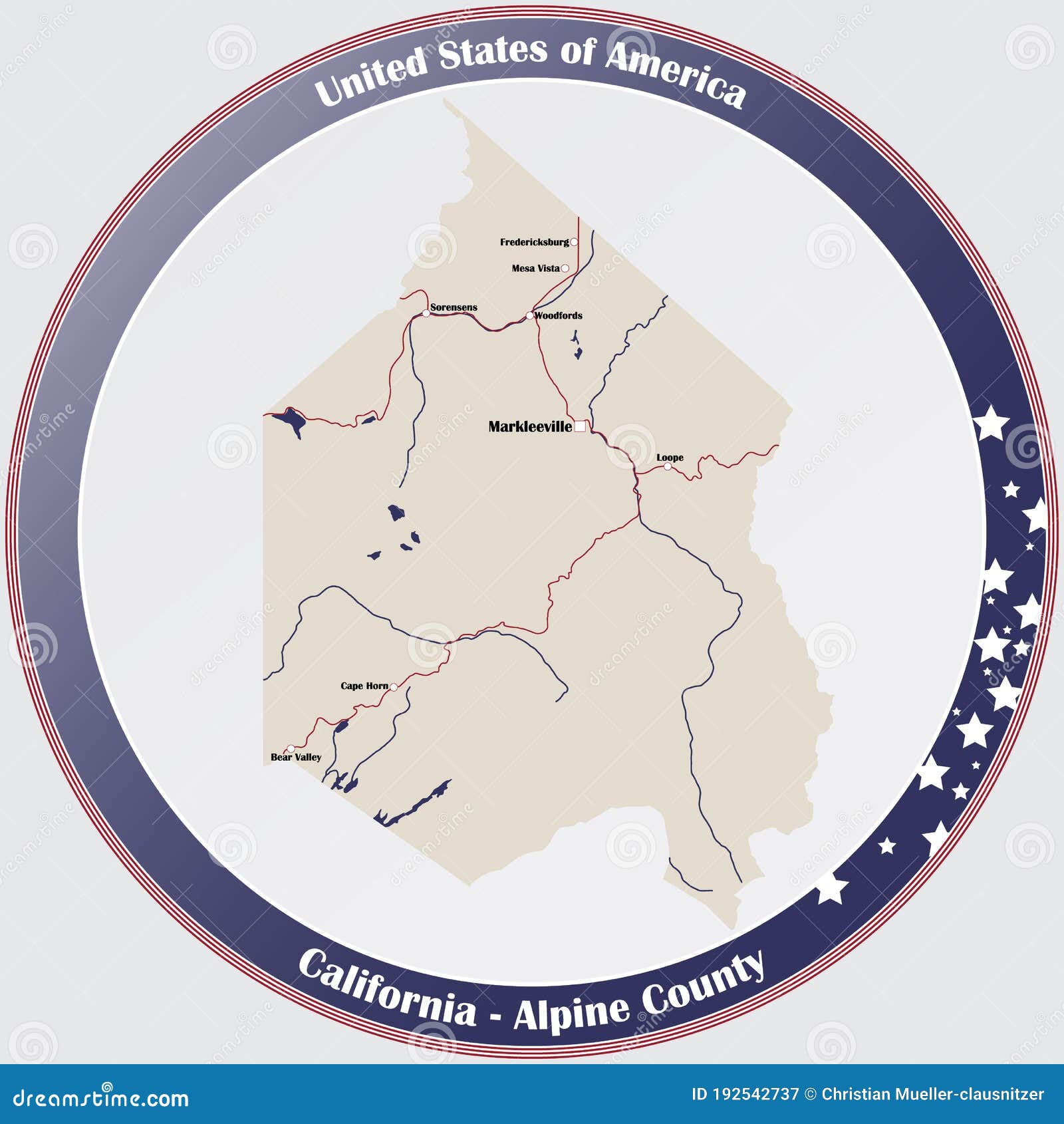 Map of Alpine County in California Stock Vector - Illustration of ...