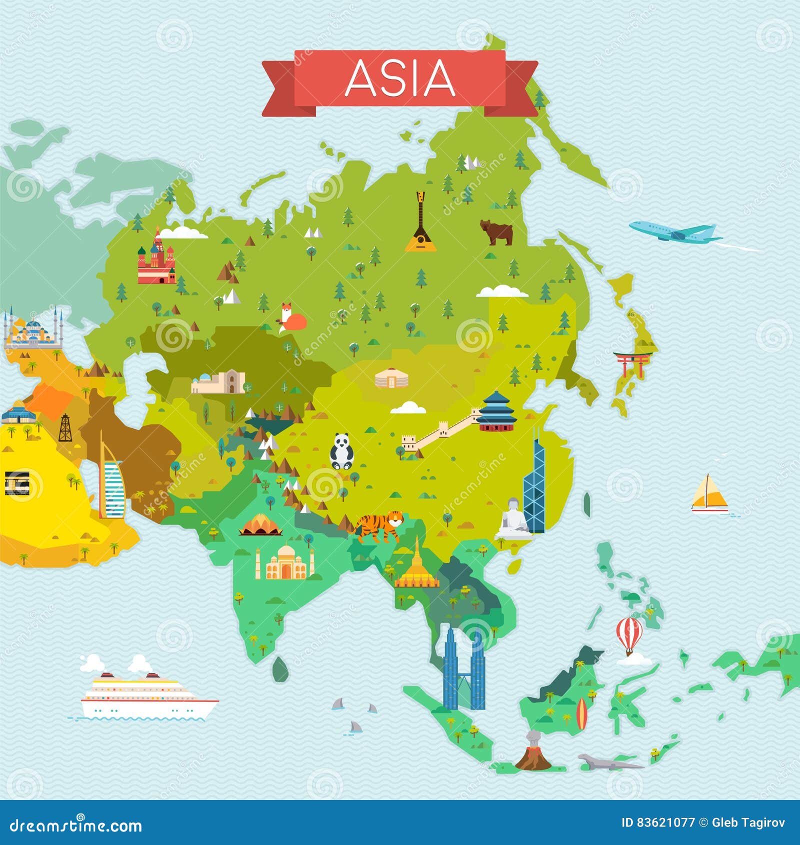 Map of Asia. stock vector. Illustration of geography - 83621077