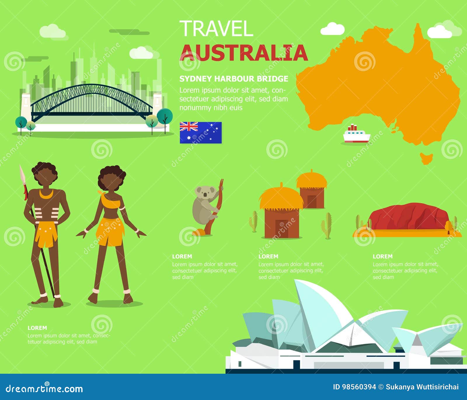 Map Australia Landmark Icons Traveling 98560394 
