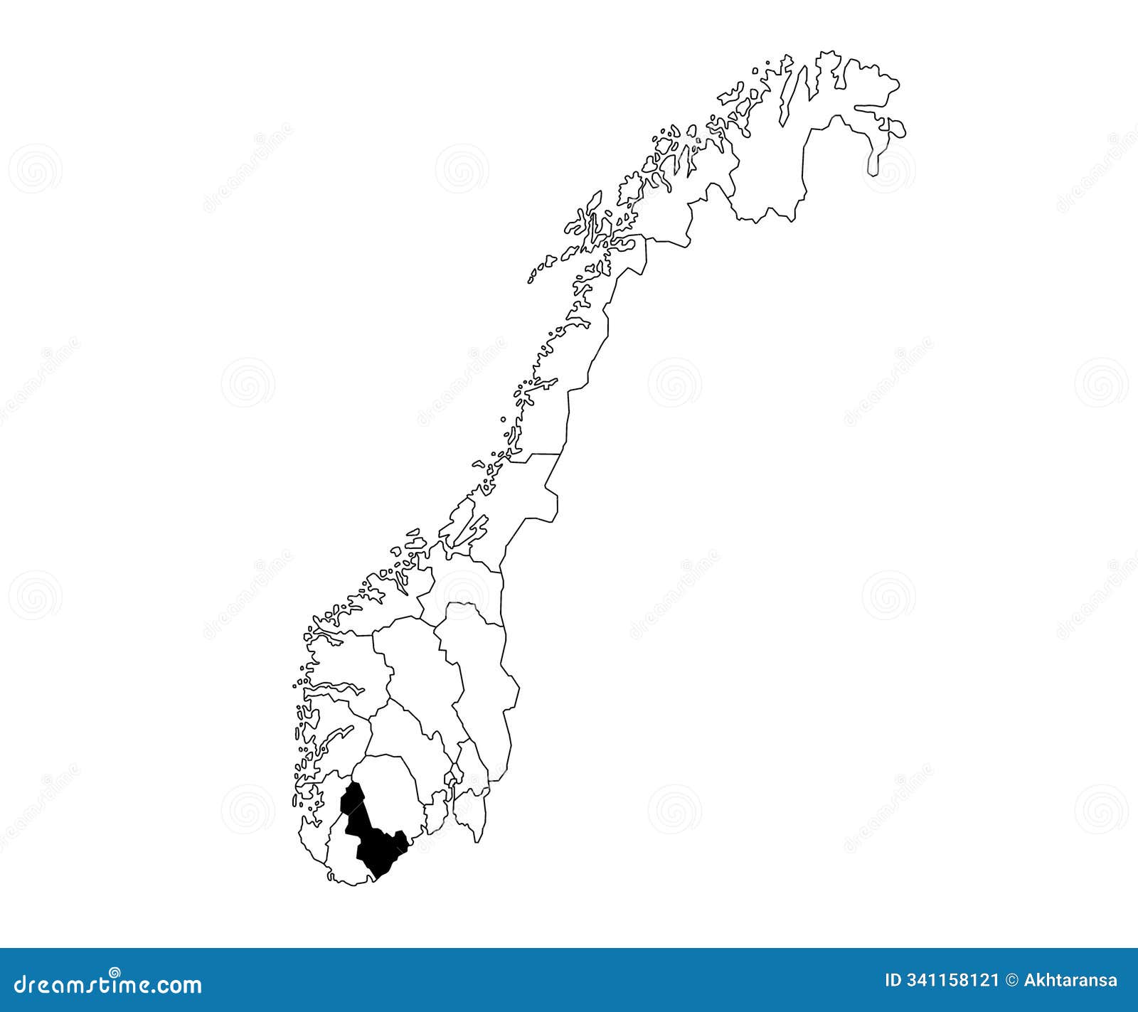 map of austria adger county in norway country on white background. single county map highlighted by black colour on norway map.