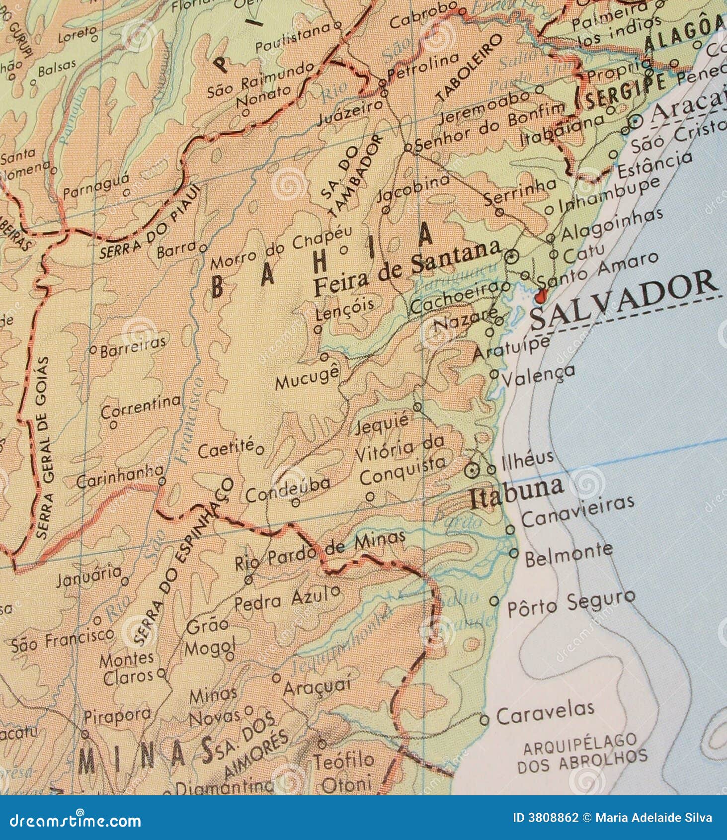 Map of Bahia, Brazil 3 stock photo. Image of cartographic 3808862