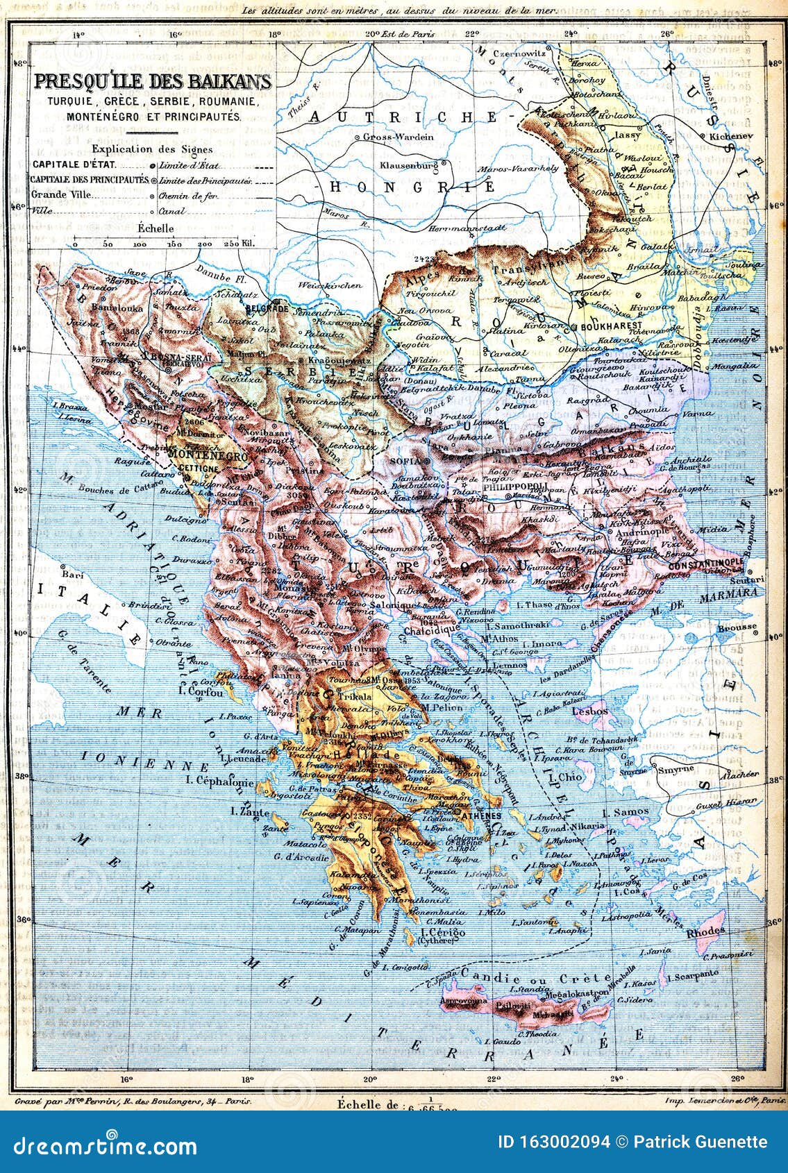 1900 Antique map of BALKANS Romania Serbia Adriatic Sea Bulgaria Grecia BALKAN PENINSULA Bosnia 122 years old chart. Montenegro