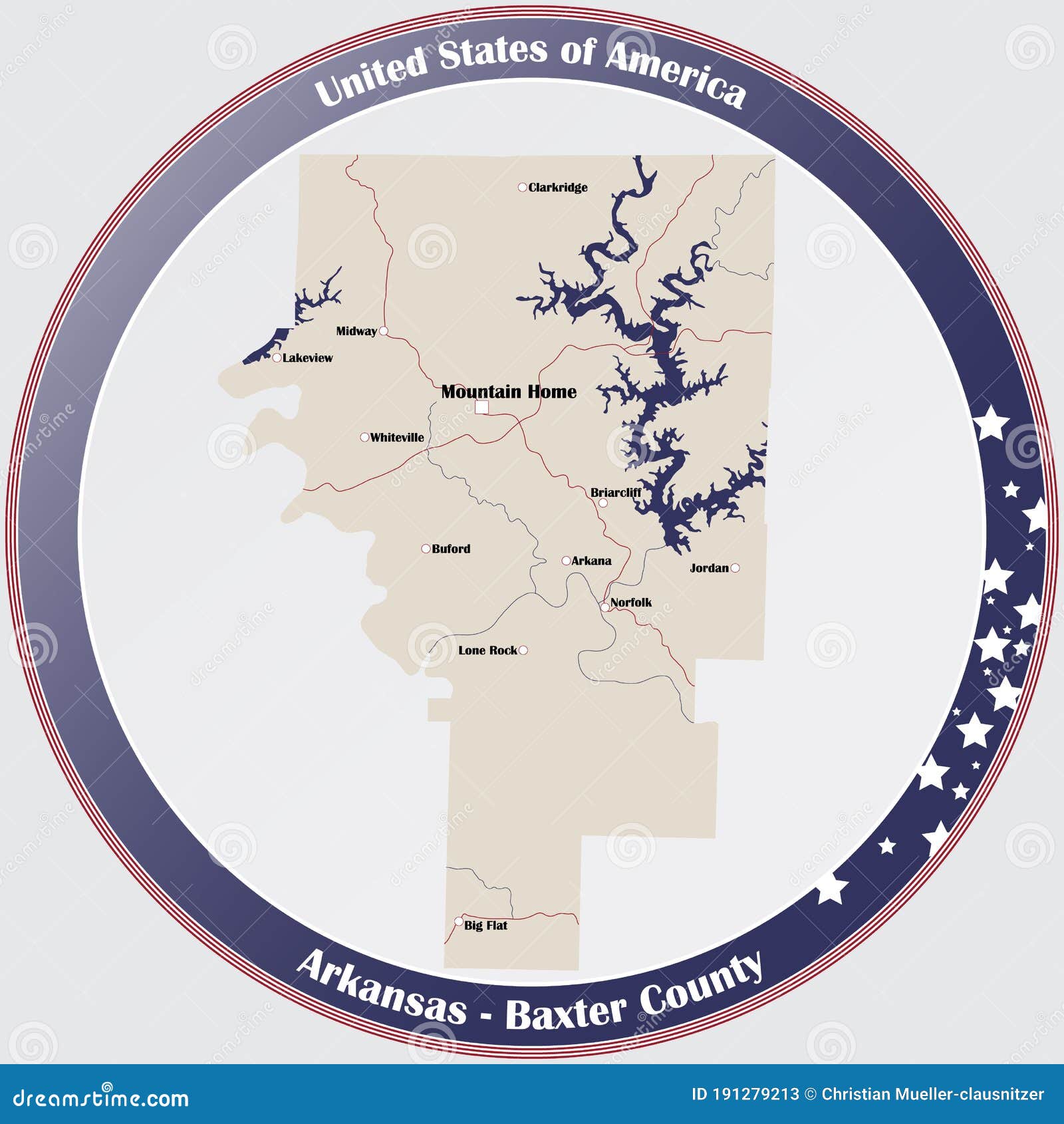 Map of Baxter County in Arkansas Stock Vector Illustration of home