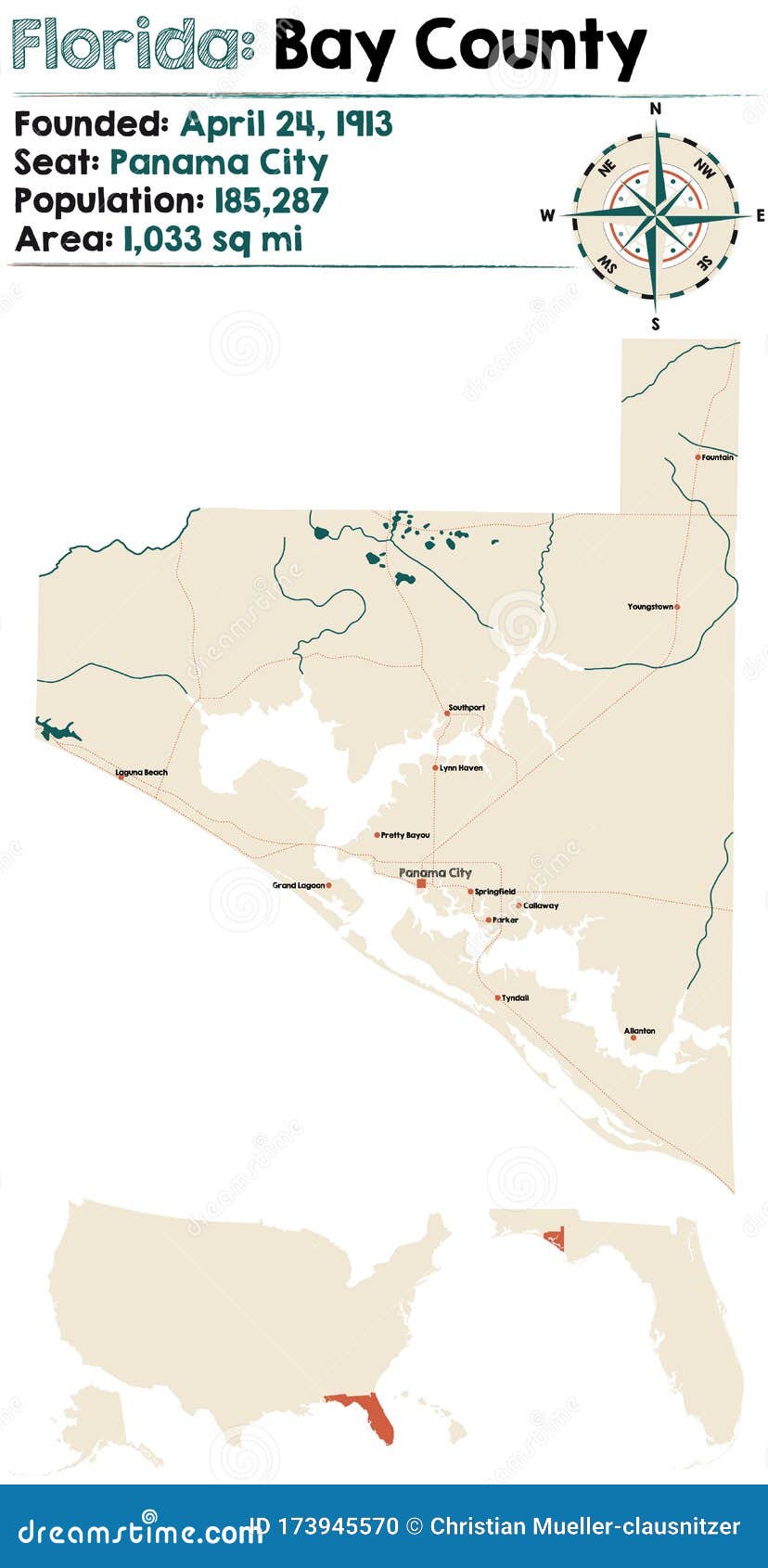 Map of Bay County in Florida Stock Vector Illustration of federal