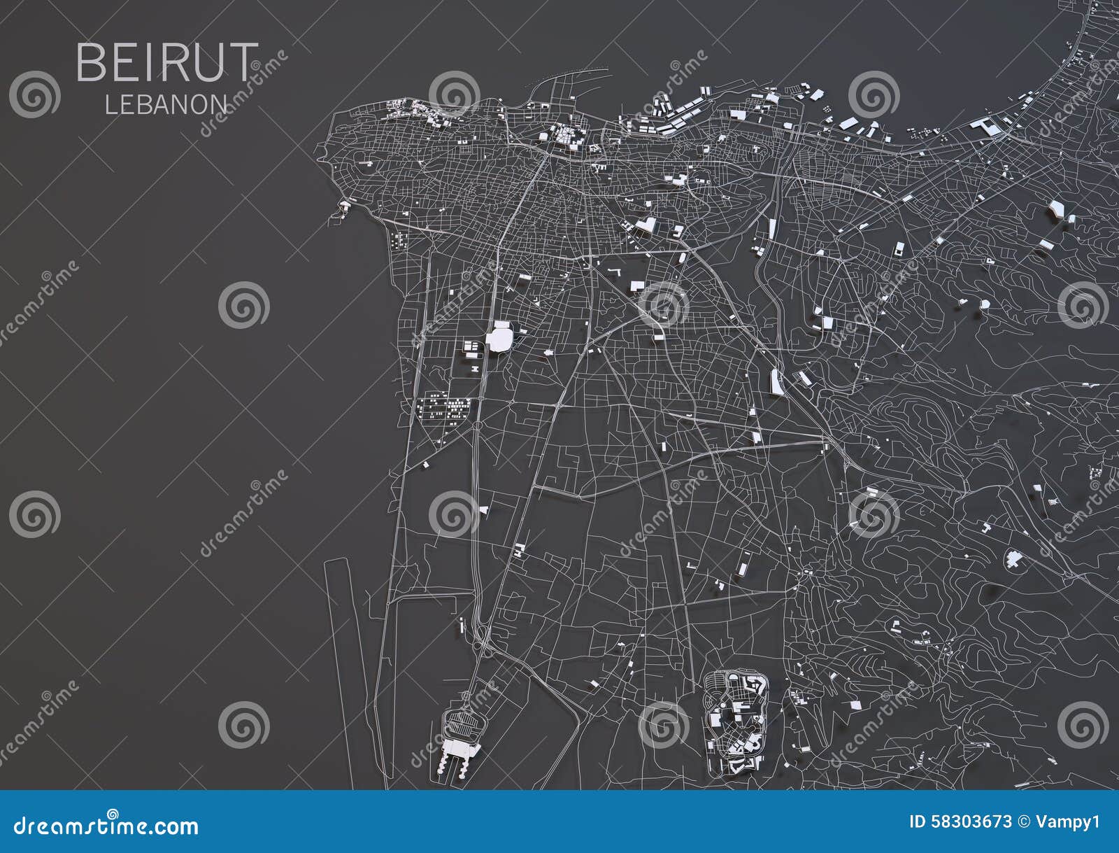 map of beirut, lebanon, satellite view