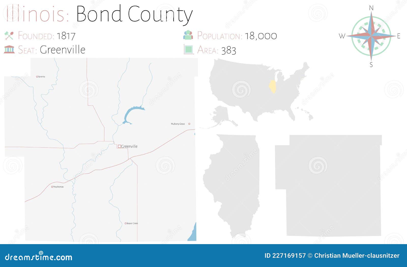 Map of Bond County in Illinois Stock Vector Illustration of rivers