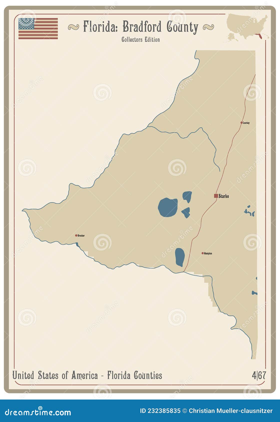 Map of Bradford County in Florida Stock Vector Illustration of
