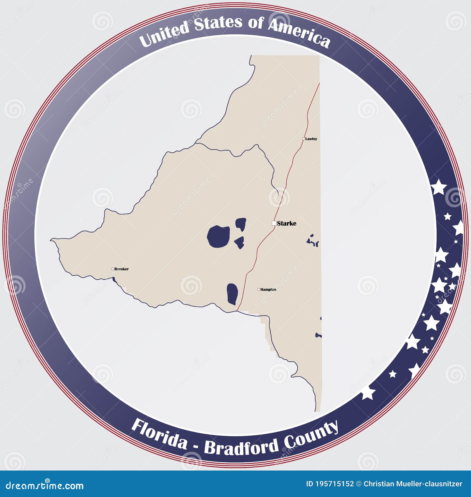 Map of Bradford County in Florida Stock Vector Illustration of
