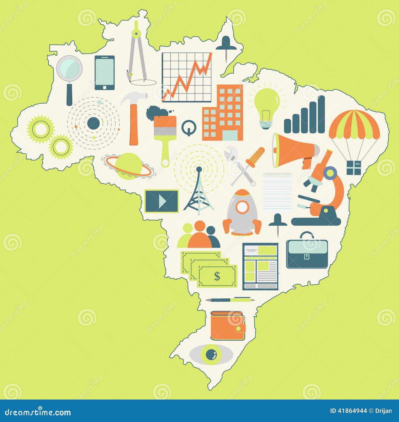 Map of Brazil with Technology Icons Stock Vector Illustration of