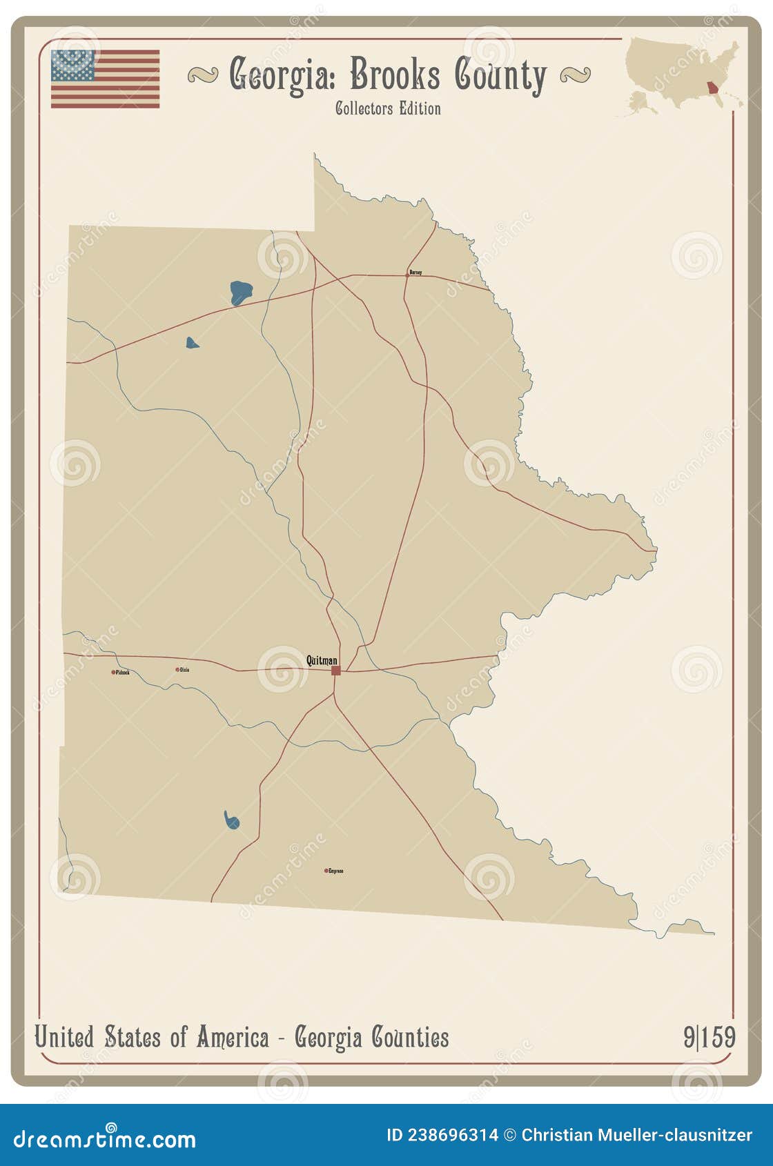 Map of Brooks County in Stock Vector Illustration of