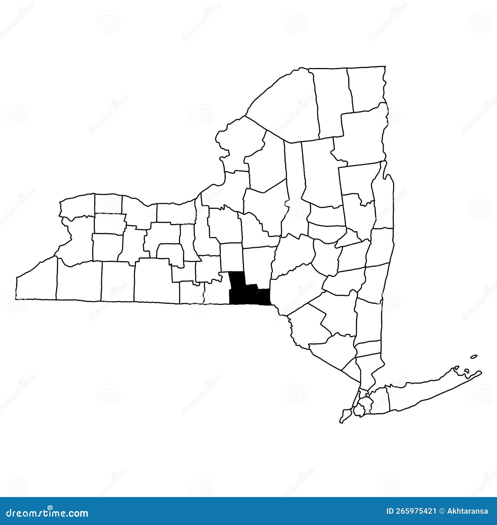 Map of Broome County in New York State on White Background. Single County Map Highlighted by