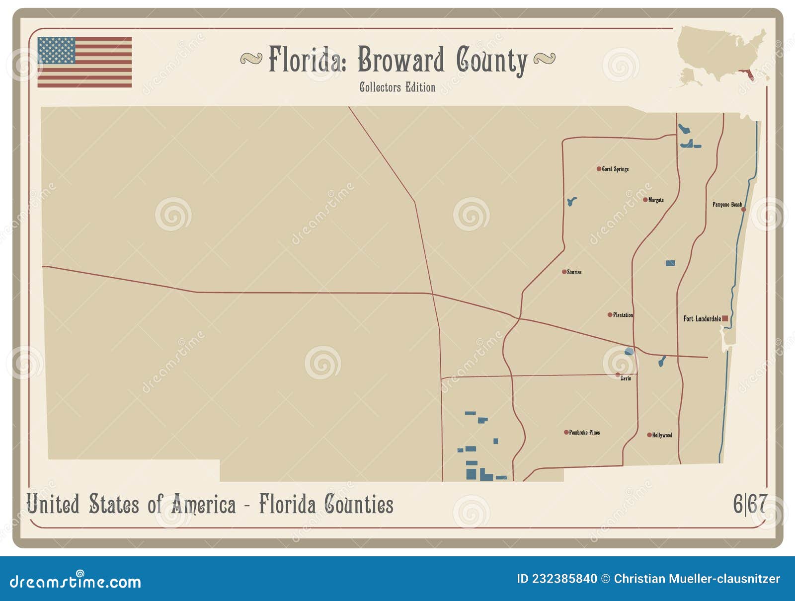 Map of Broward County in Florida Stock Vector Illustration of rivers