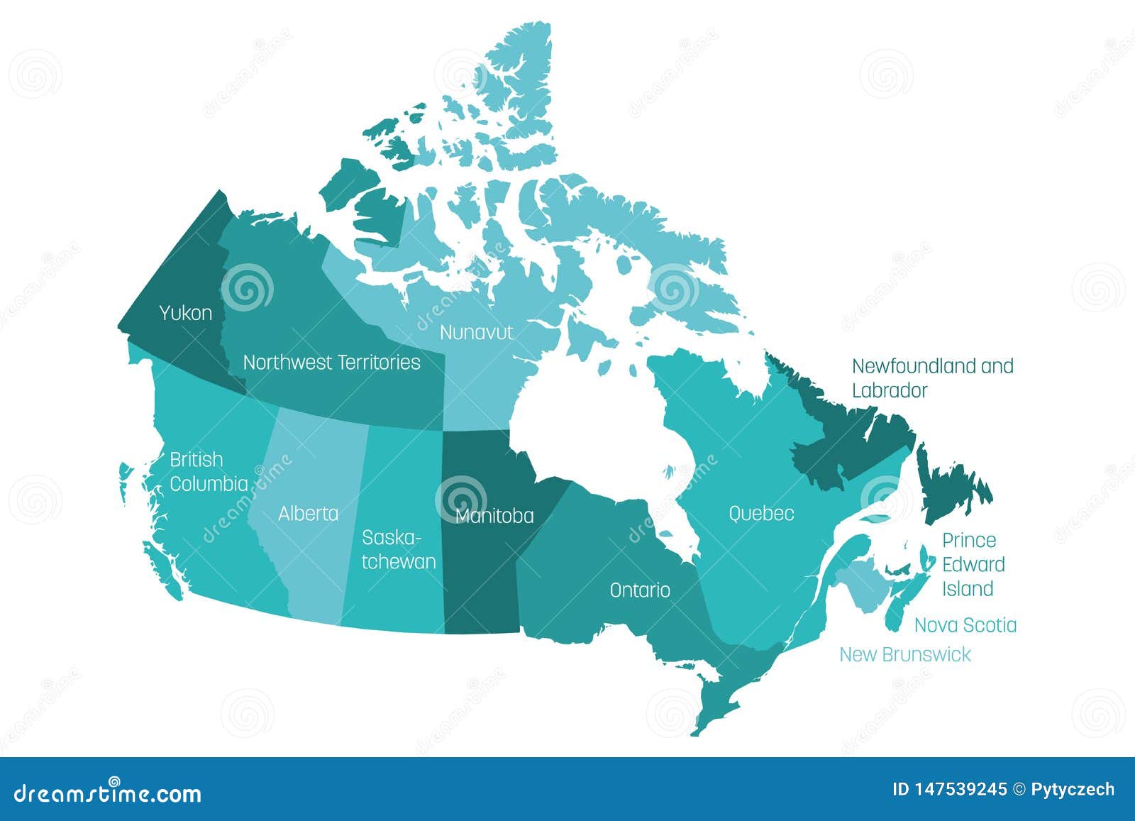 Map Of Canada Divided Into 10 Provinces And 3 Territories
