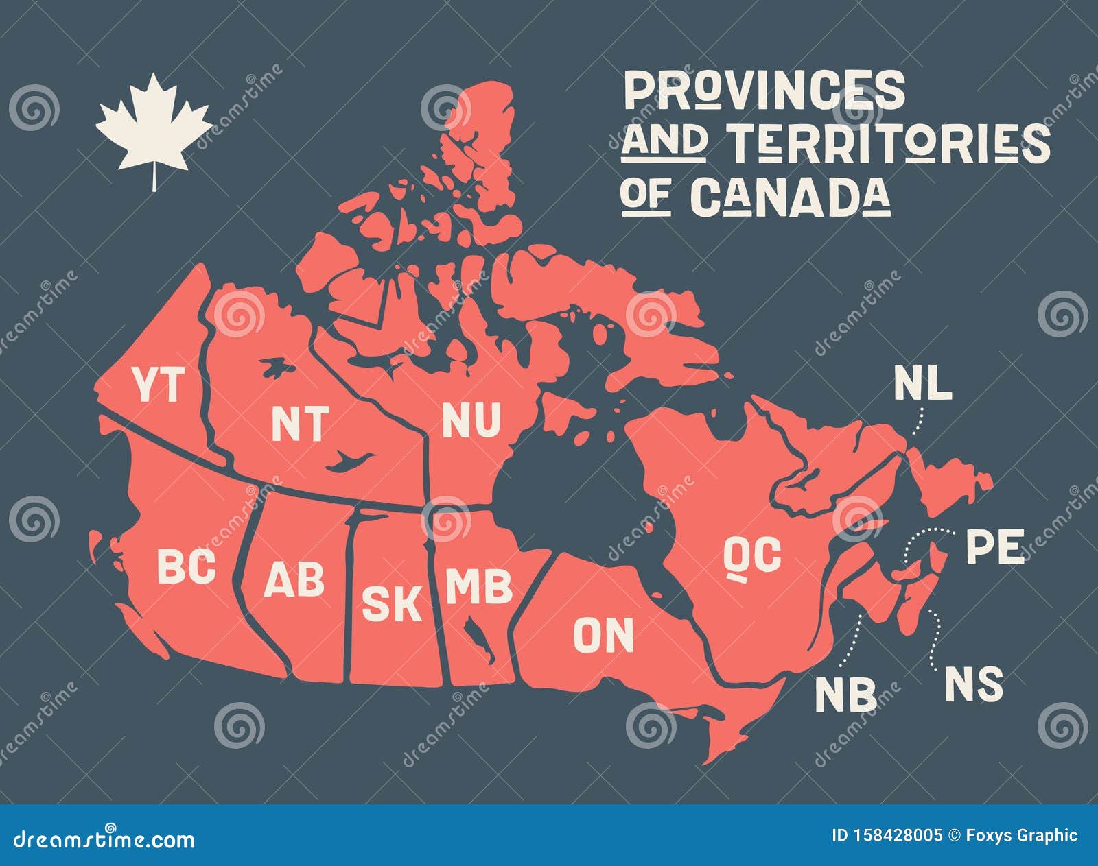Map Canada. Poster Map of Provinces and Territories of Canada Stock