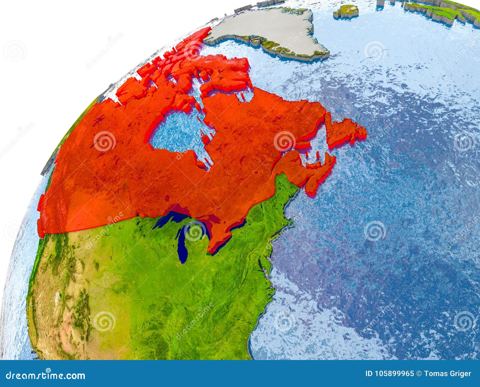 Map of Canada in Red on Globe Stock Illustration - Illustration of