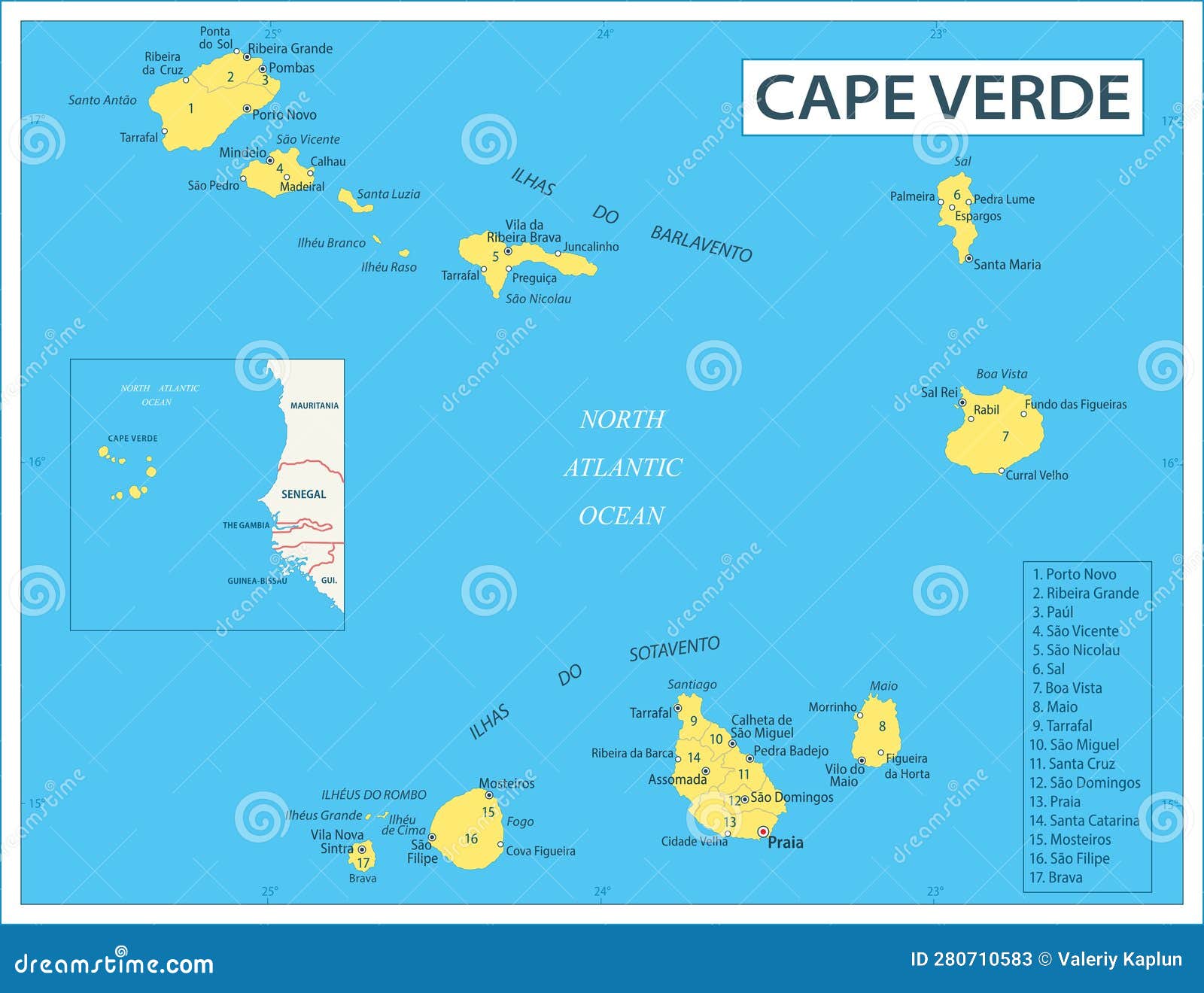 Cape Verde Map Illustration Of A Detailed Political Map Of Cape Verde