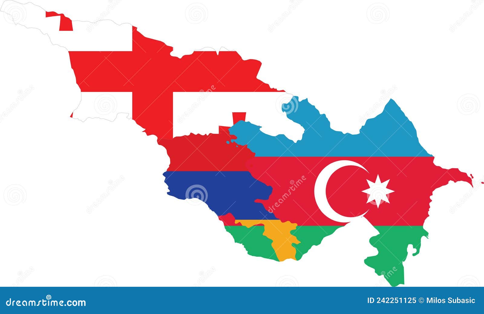 Map of Caucasus Countries with National Flag Stock Vector