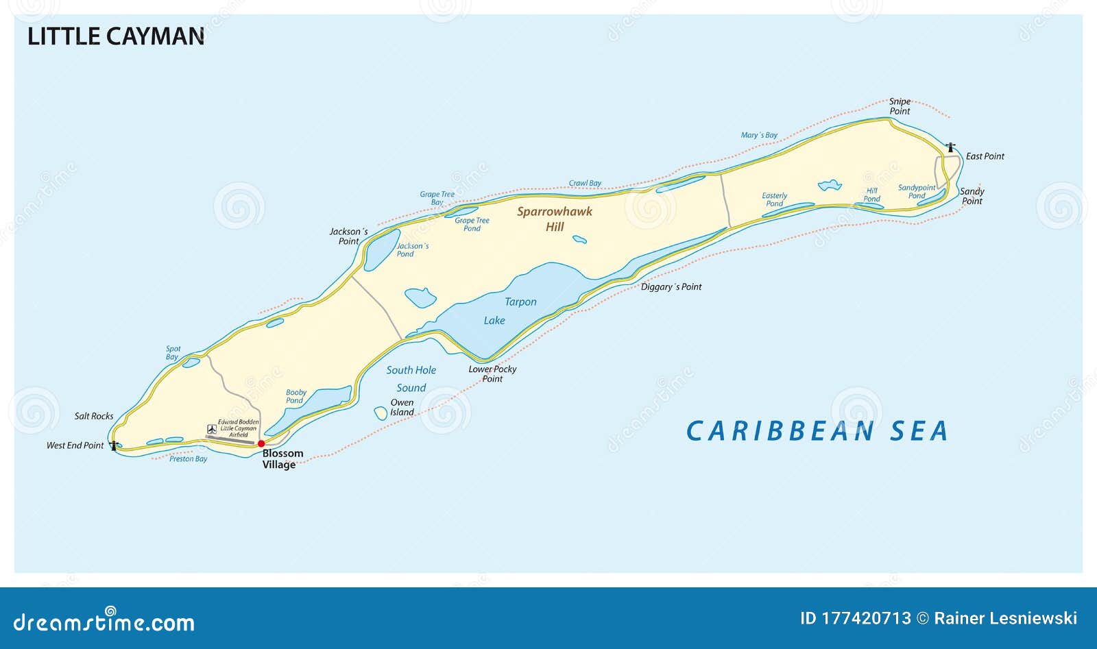 map of cayman brac, an island in the cayman islands, uk