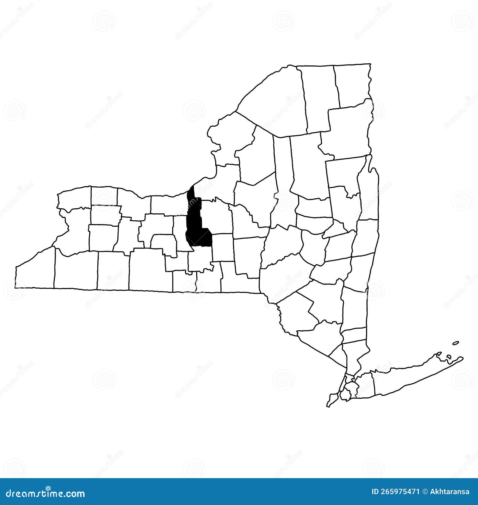 Map of Cayuga County in New York State on White Background. Single