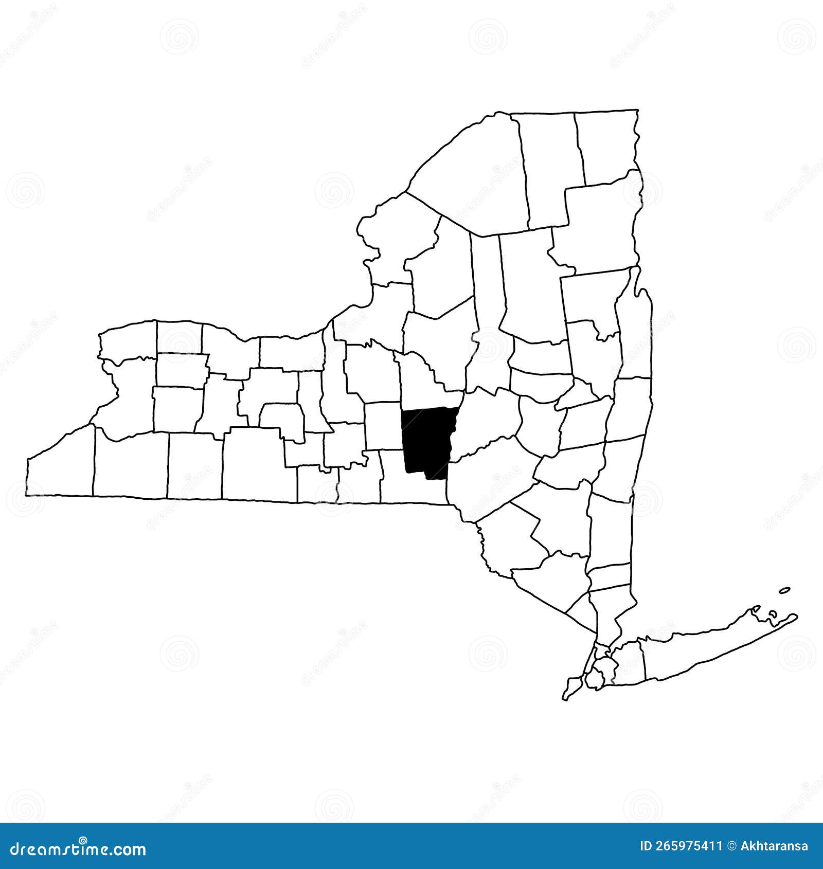 Map of Chenango County in New York State on White Background. Single