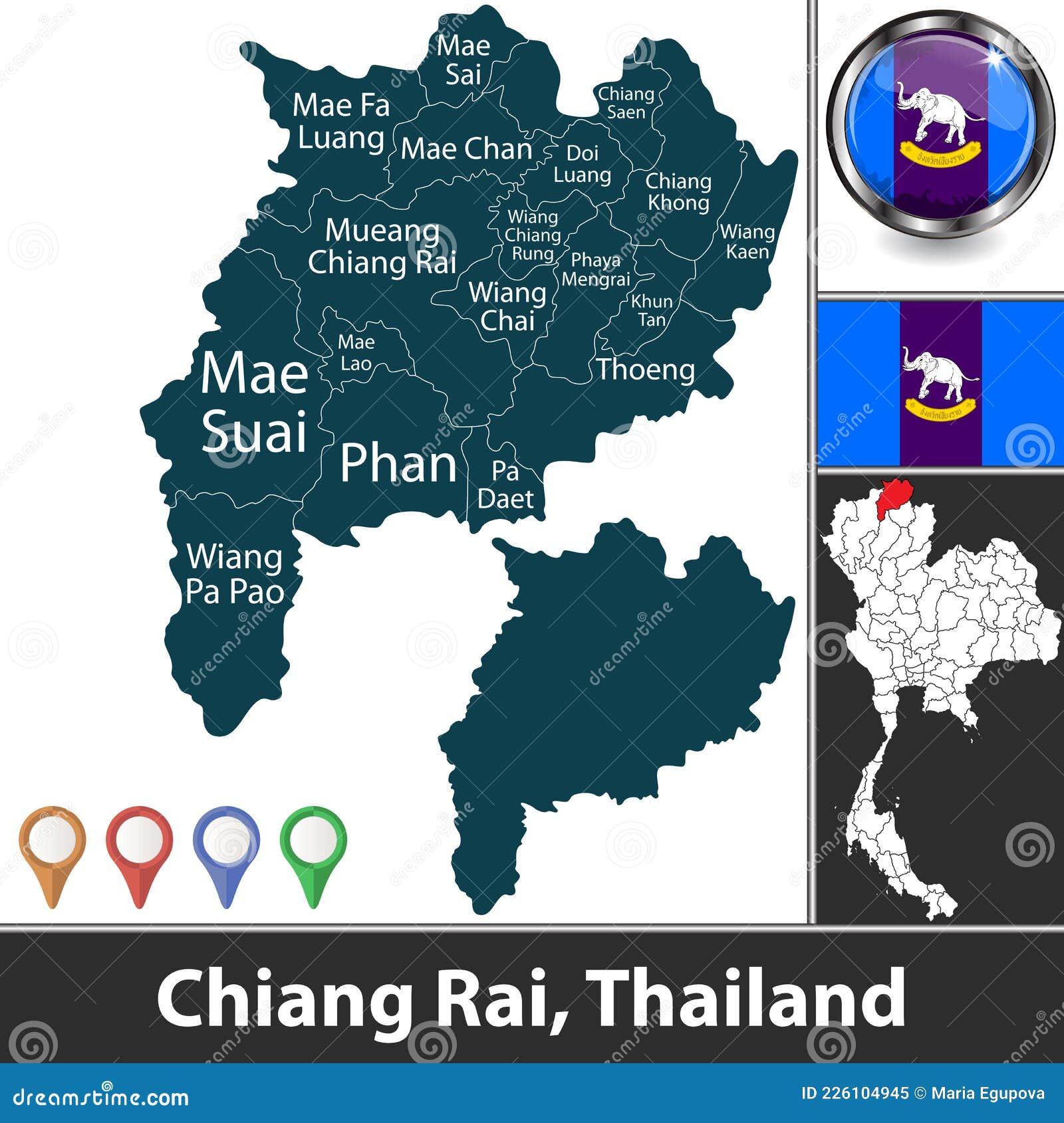 Map of Chiang Rai, Thailand Stock Vector - Illustration of official