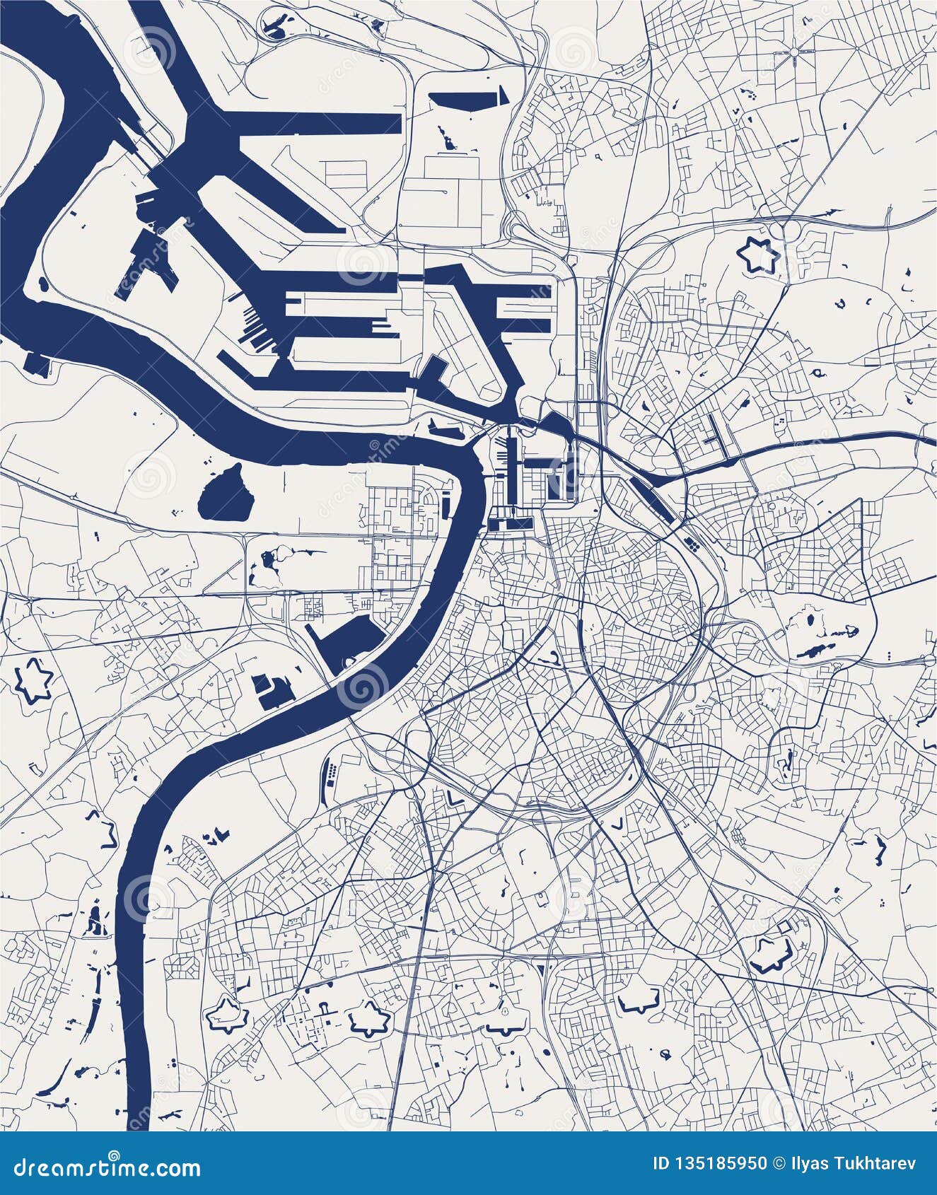 Map of the City of Antwerp, Belgium Stock Illustration Illustration