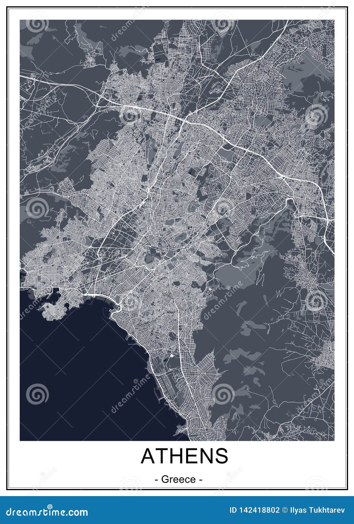 Map of the City of Athens, Greece Stock Vector Illustration of attica