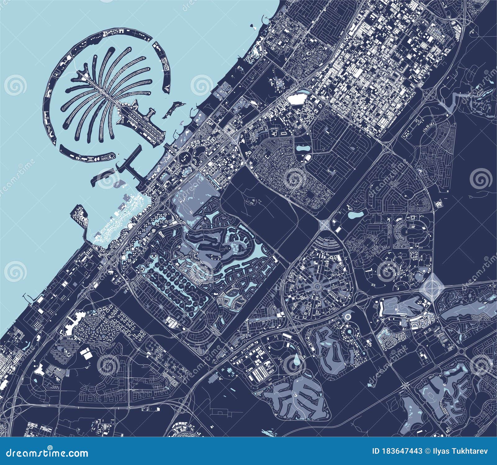 Map of the City of Dubai, United Arab Emirates UAE Stock Illustration