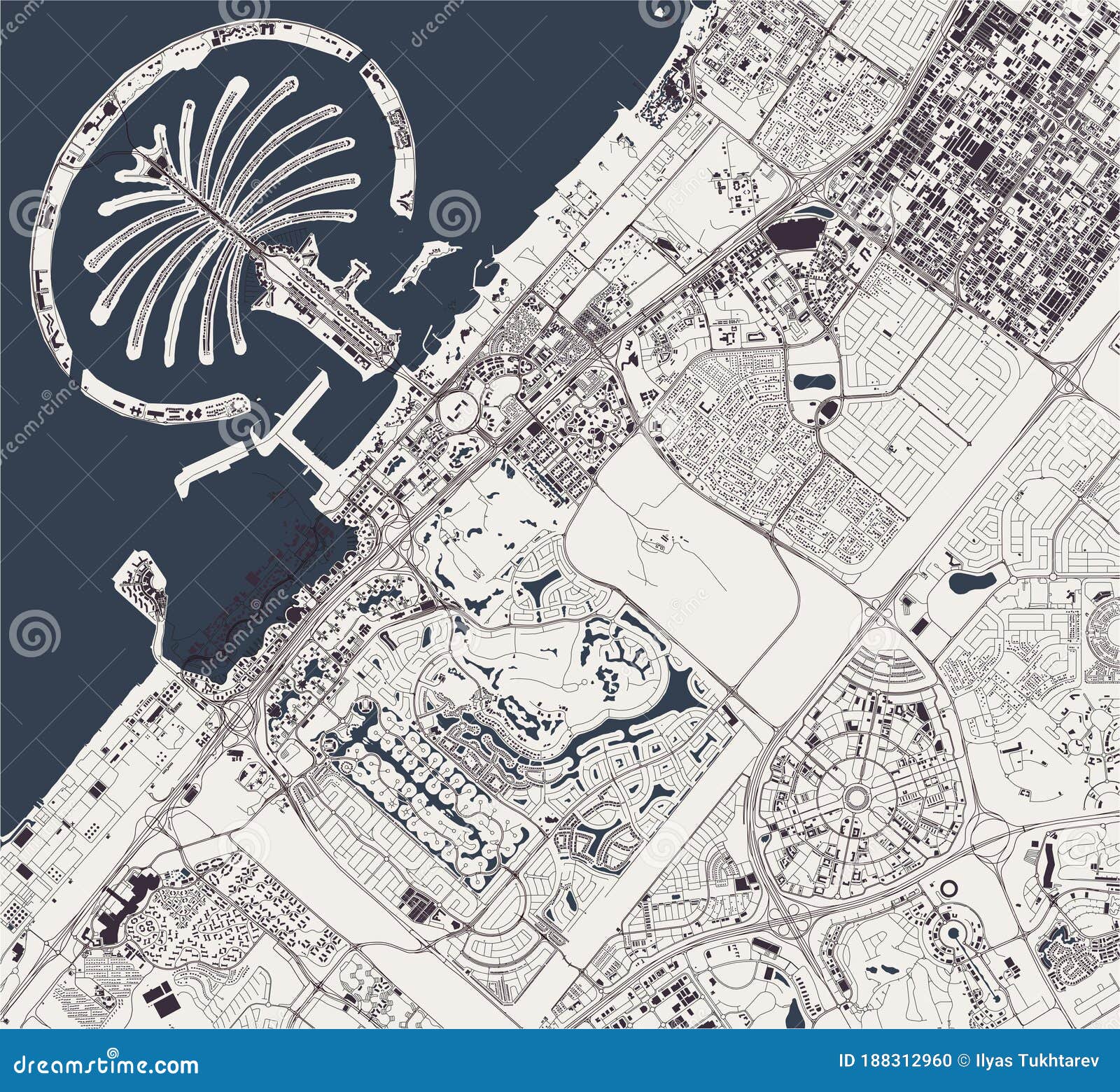 Map City Dubai United Arab Emirates Uae Vector Sharjah Ajman Metropolitan Area 188312960 