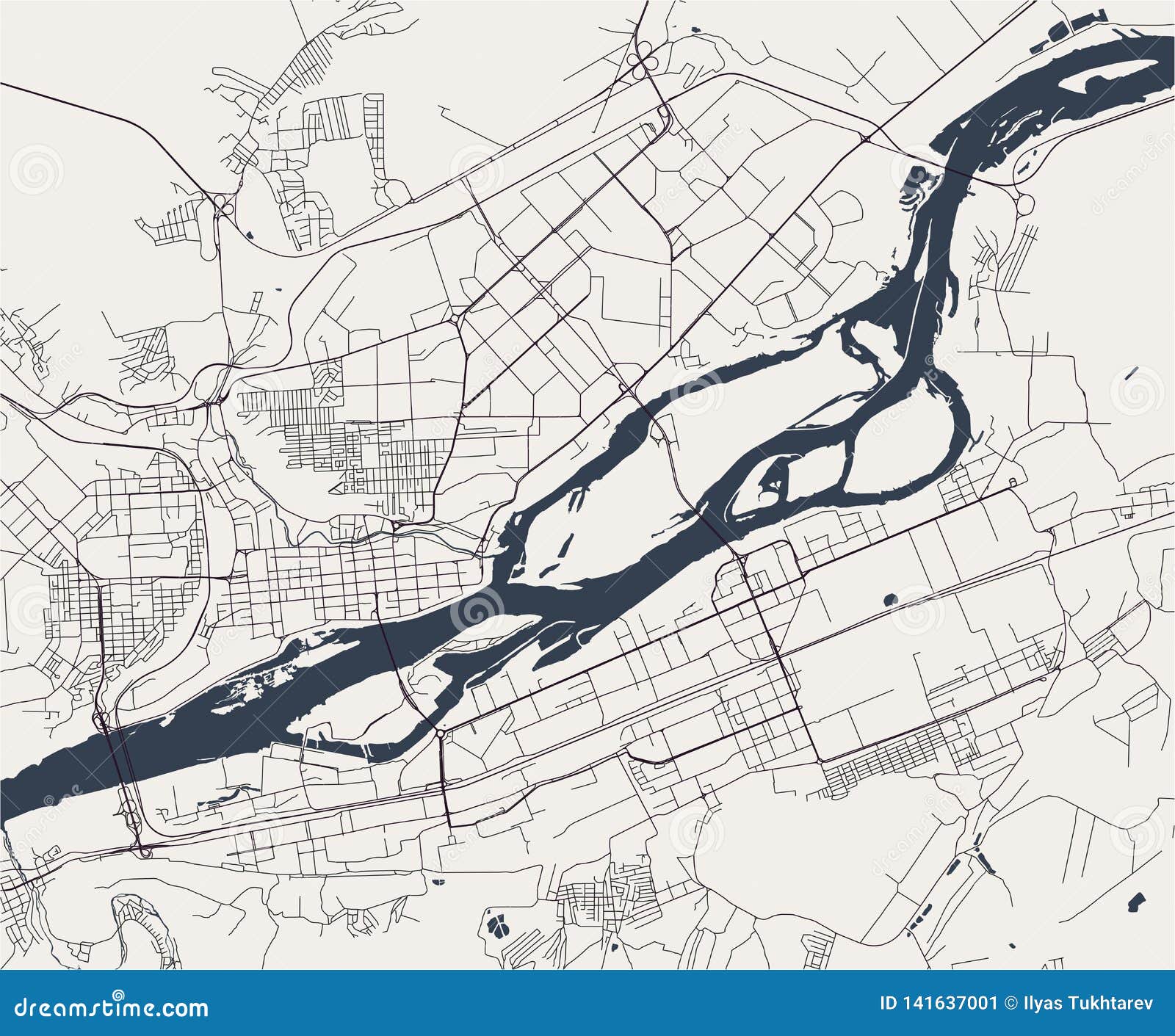 Map of the City Krasnoyarsk, Russia Stock Illustration - Illustration of geographical, grid: 141637001