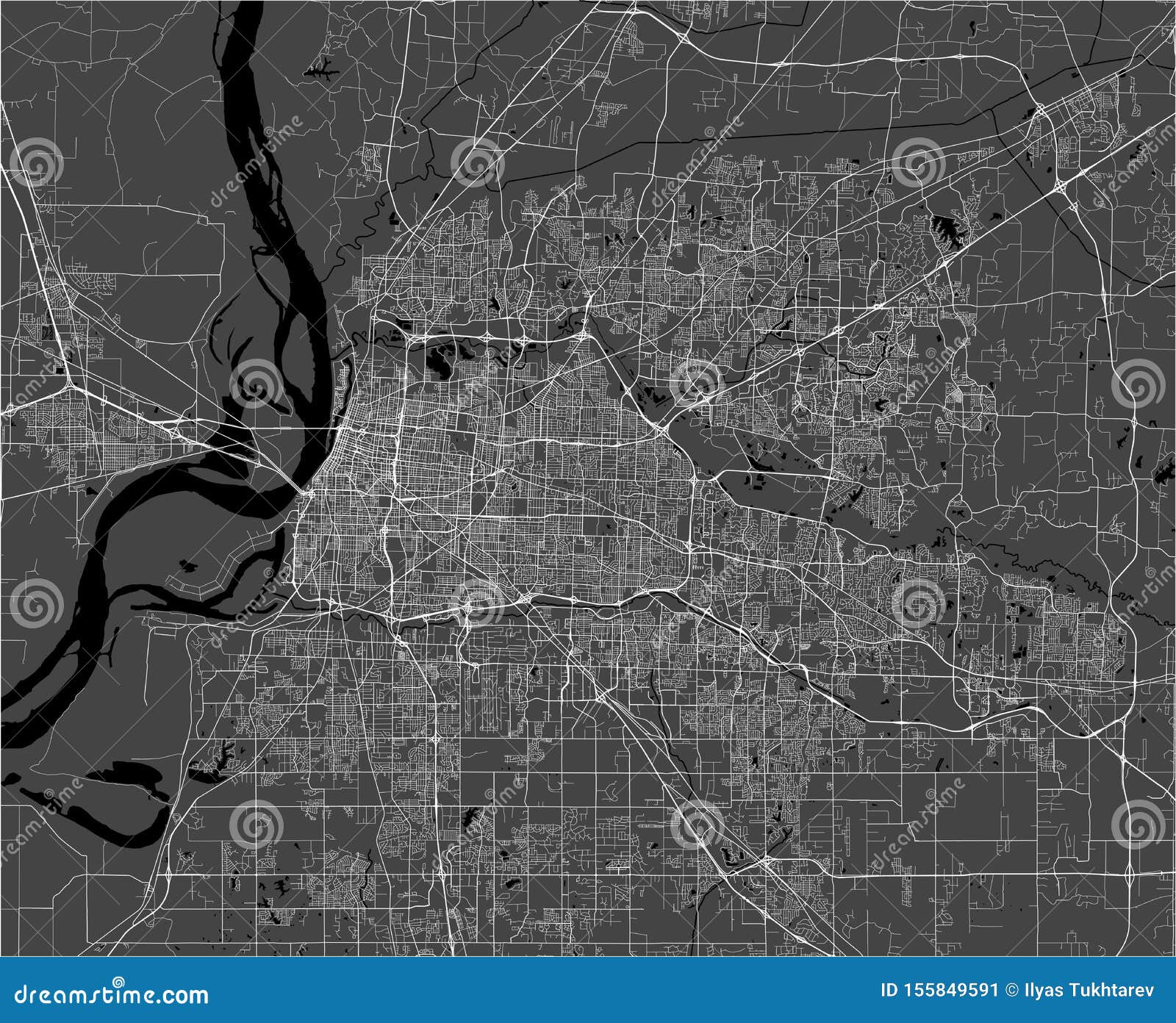 Map of the City of Memphis , Mississippi, USA Stock Illustration