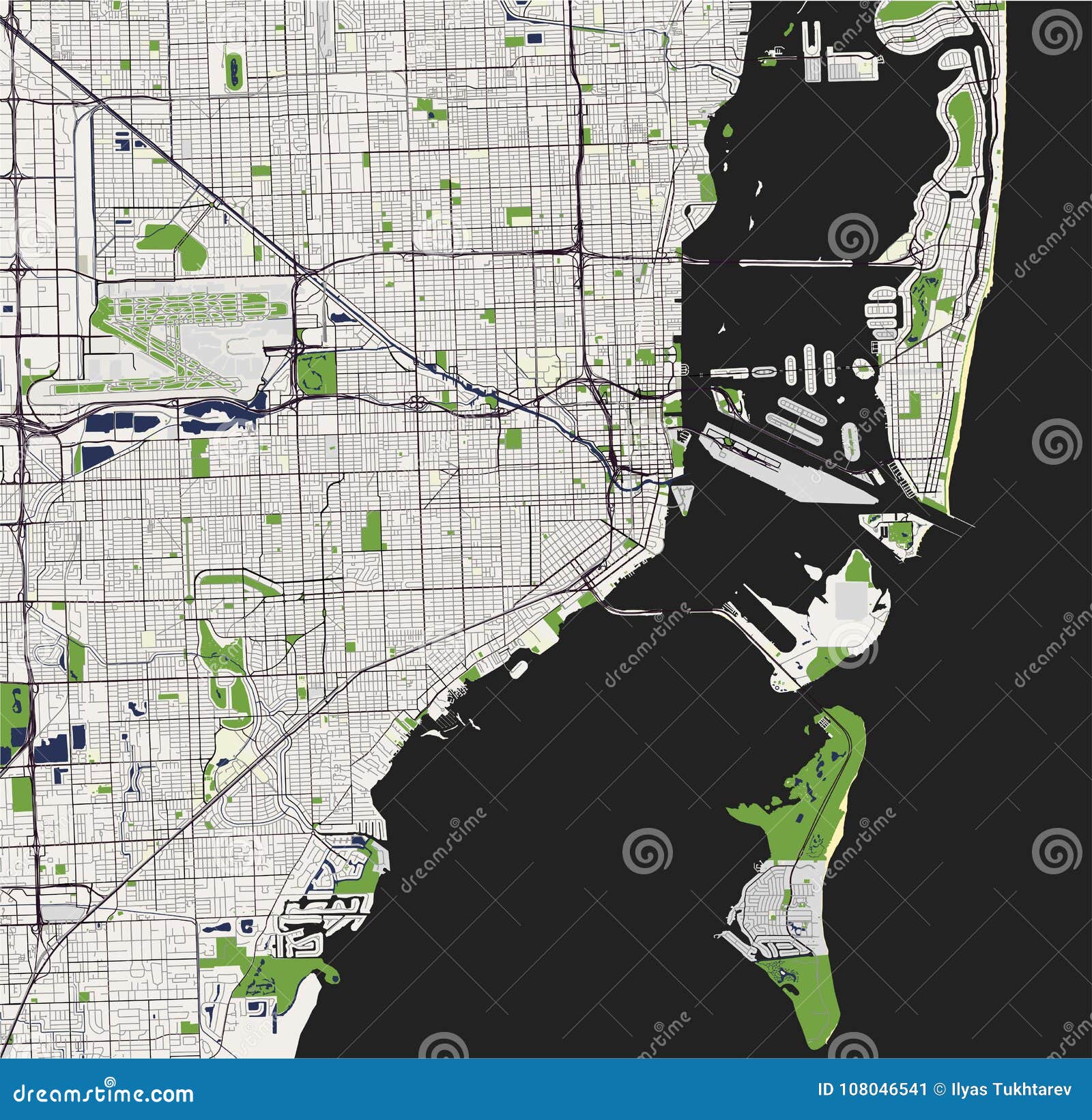 Map of the City of Miami, USA Stock Vector - Illustration of region ...