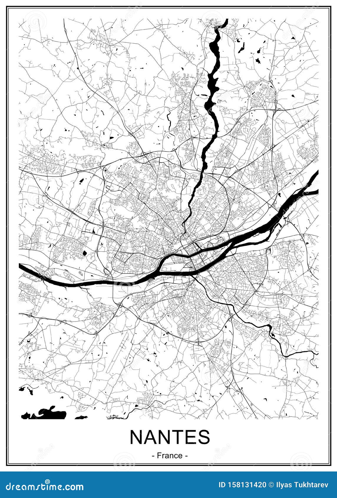 map of the city of nantes, france