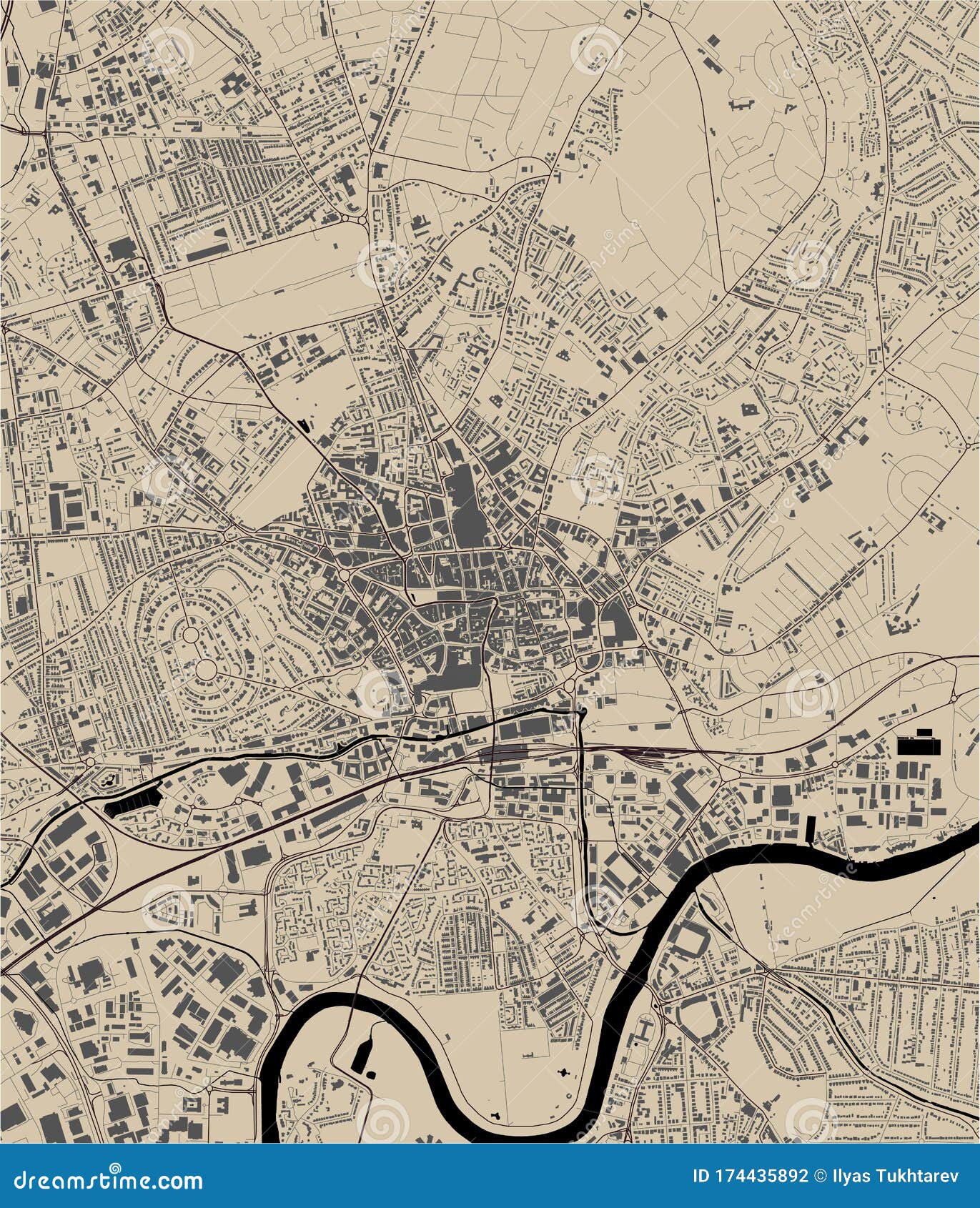 Map of the City of Nottingham, Nottinghamshire, East Midlands, England
