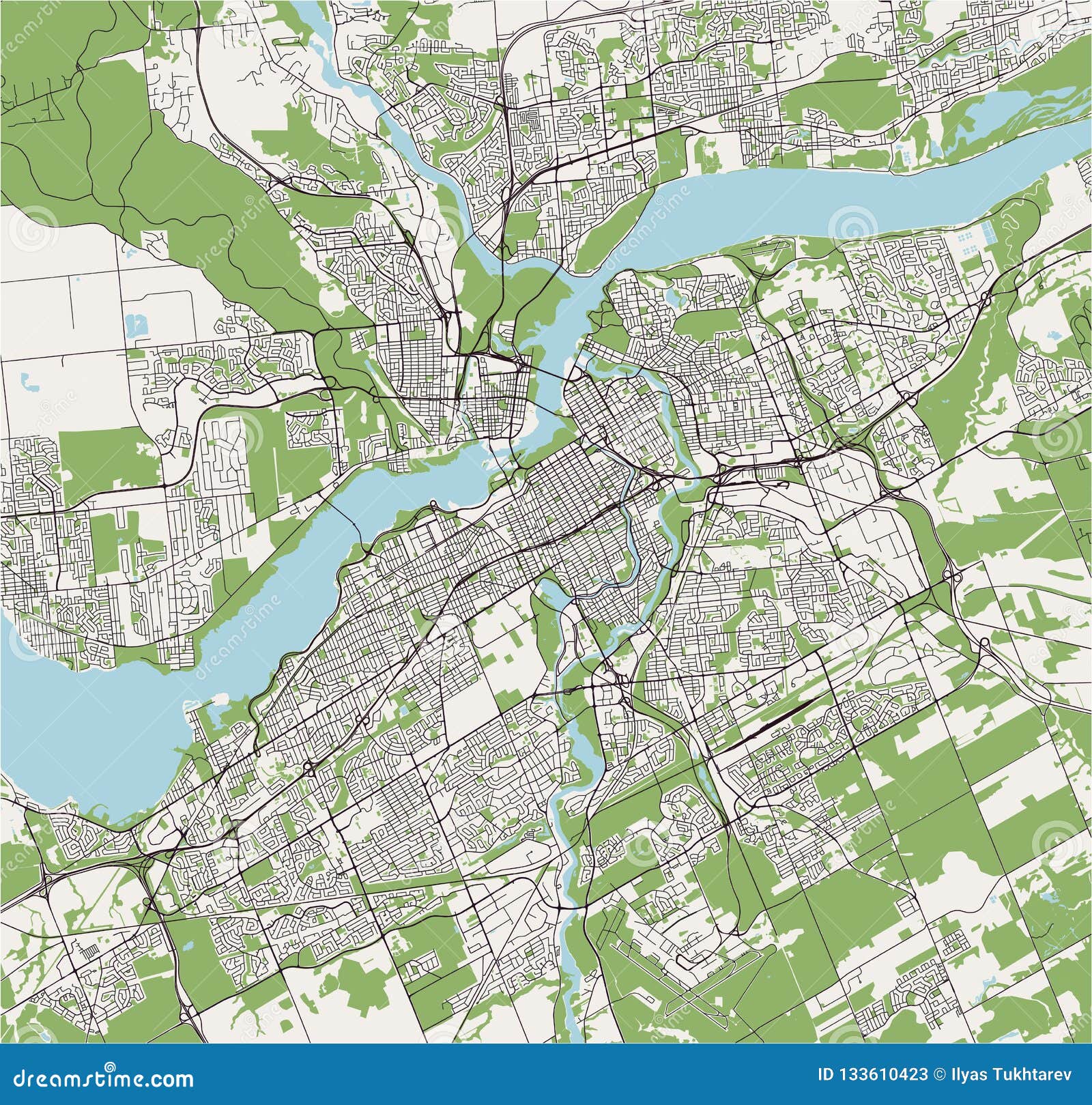 Map of the City of Ottawa, Ontario, Canada Stock Illustration