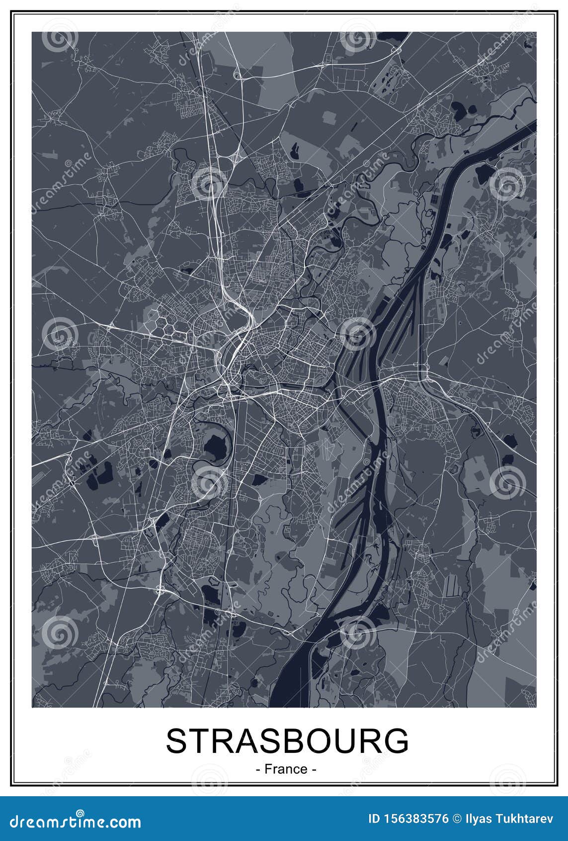 Map of the City of Strasbourg, France Stock Illustration Illustration