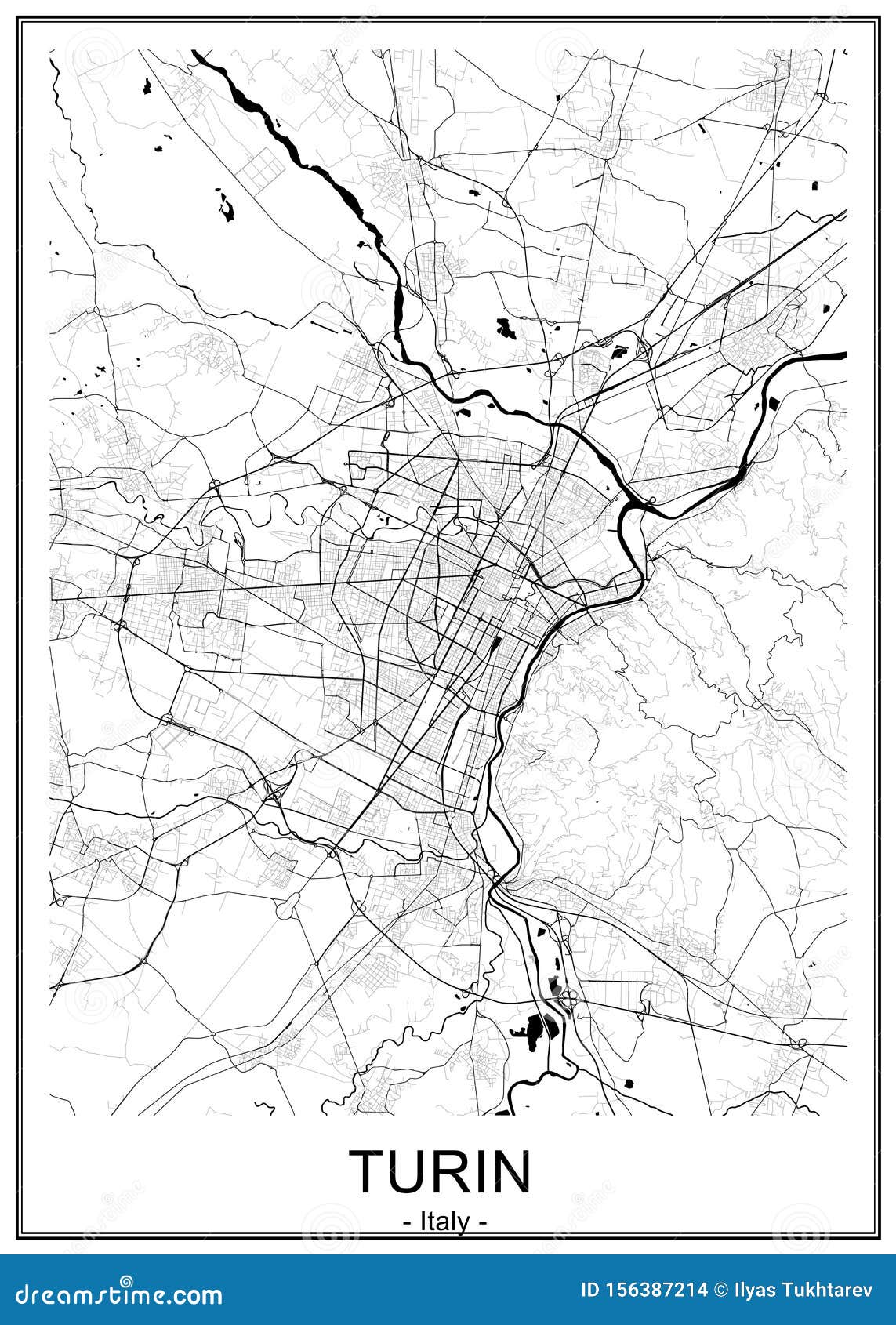 map of the city of torino, turin, italy