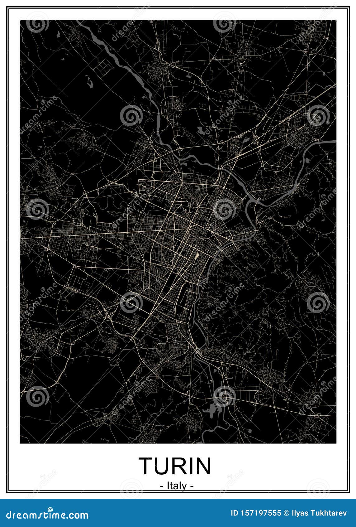 map of the city of torino, turin, italy