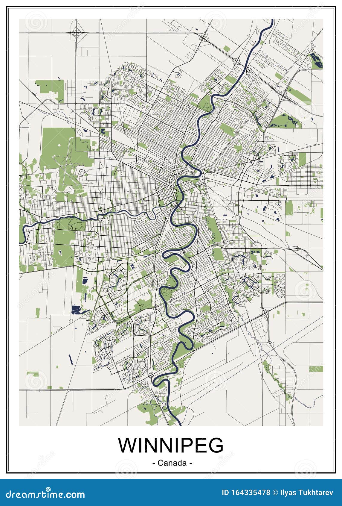 Map of the City of Winnipeg, Canada Stock Illustration - Illustration