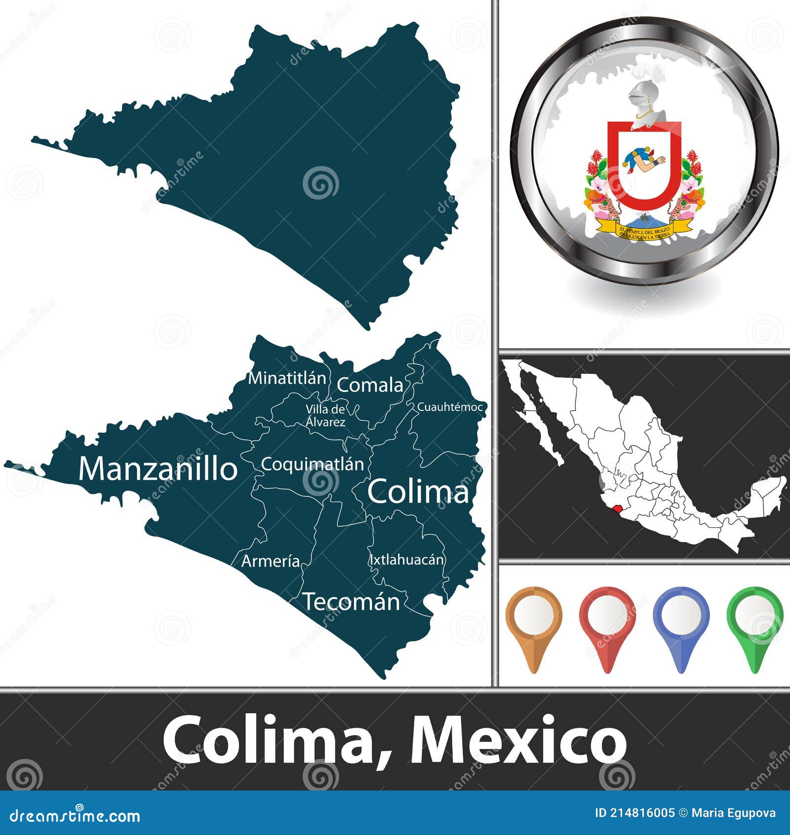 Map of Colima, Mexico stock vector. Illustration of north 214816005