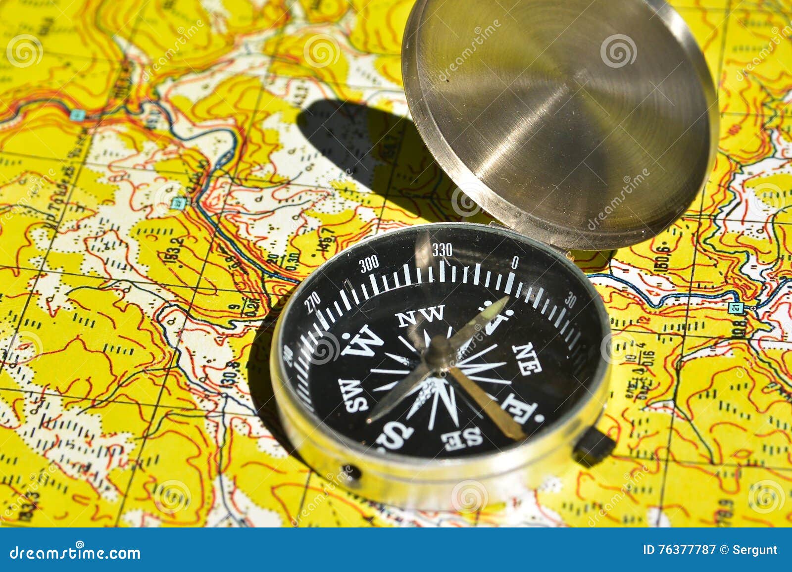 Map and Compass the Tools for Navigation. Stock Image Image of