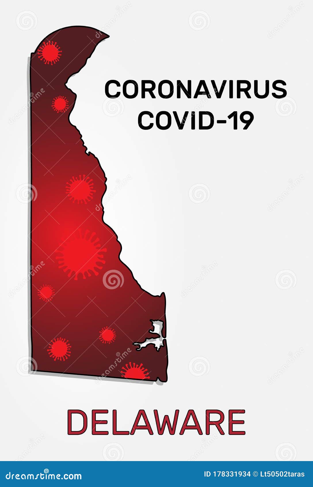 Map of Delaware State and Coronavirus Infection. Stock Vector