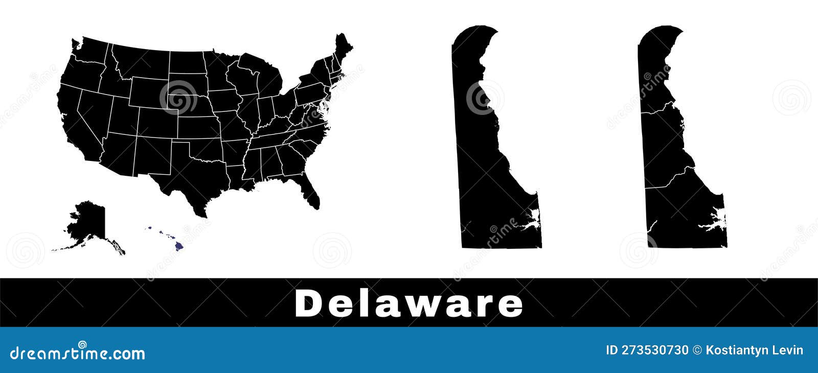Map Of Delaware State USA Set Of Delaware Maps With Outline Border Map Delaware State Usa Set Delaware Maps Outline Border Counties Us States Map Black White Color Vector 273530730