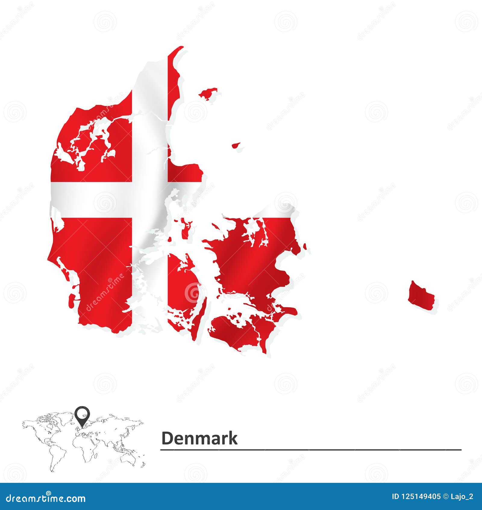 Map of Denmark with flag stock vector. Illustration of white - 125149405